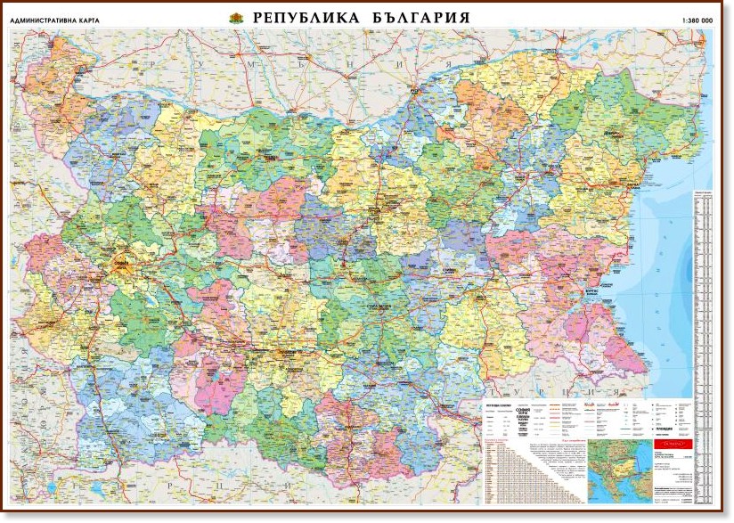 Стенна административна карта на Република България - M 1:380 000 - карта