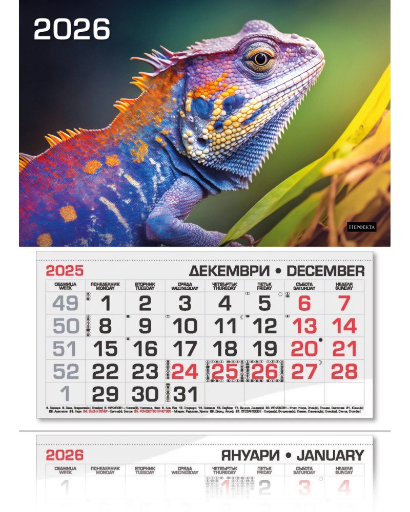 Трисекционен календар - Игуана 2026 Трисекционен календар - Игуана 2026 - календар