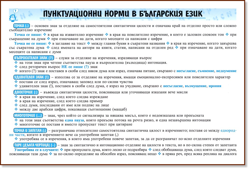 Табло: Пунктуационни норми в българския език - табло
