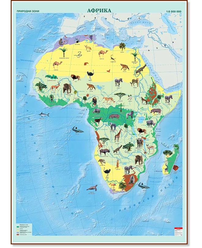 Стенна карта на Африка с природни зони - M 1:8 000 000 - карта