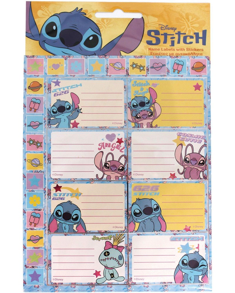 Етикети за тетрадки със стикери Stitch Етикети за тетрадки със стикери Stitch - 16 броя - продукт