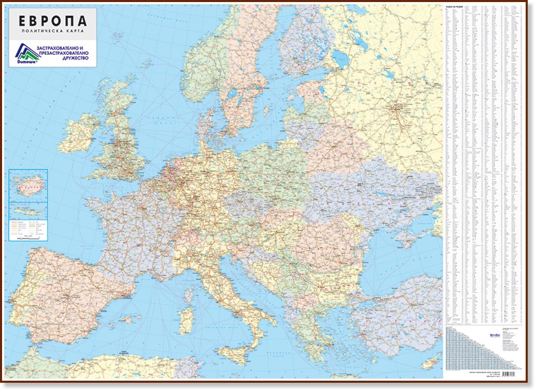 Стенна политическа карта на Европа - М 1:3 500 000 - карта