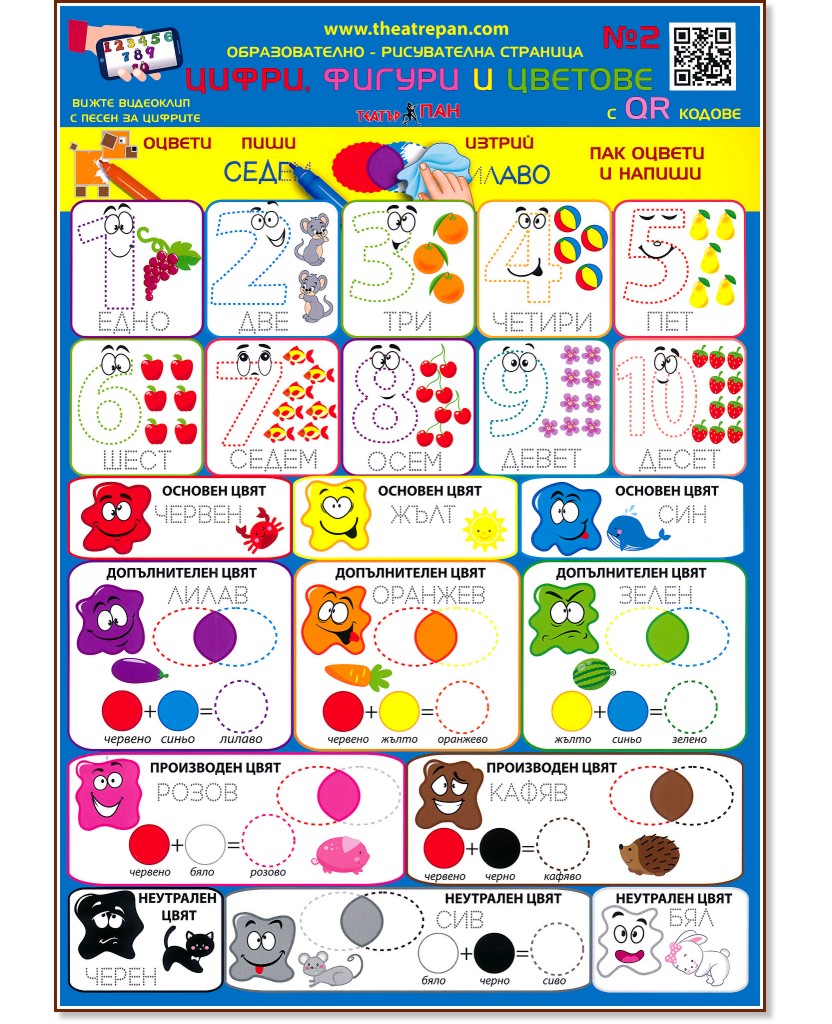 Учебно табло A4: Цифри, фигури и цветове - табло