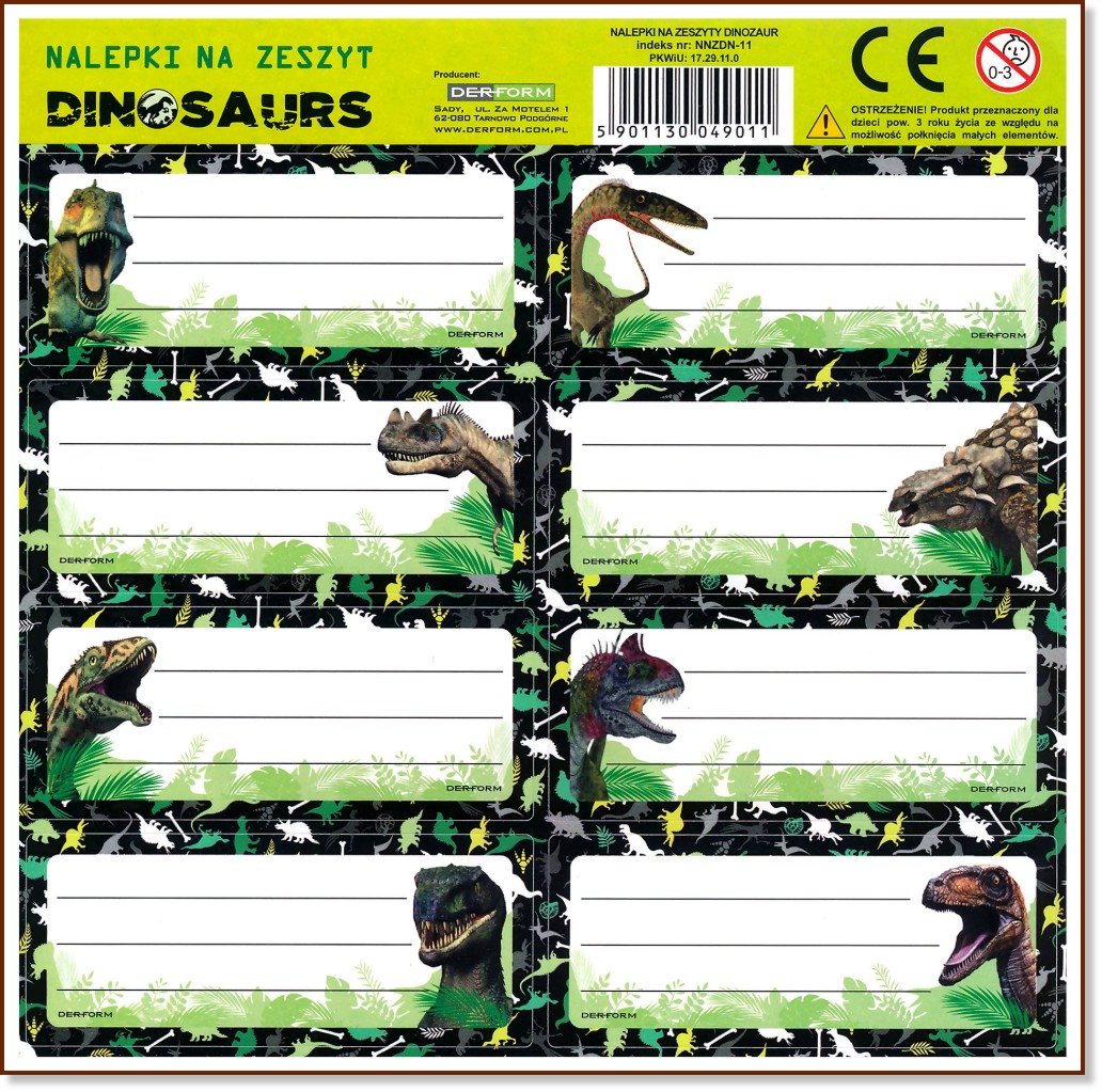 Етикети за тетрадки - Динозаври - 8 броя - продукт