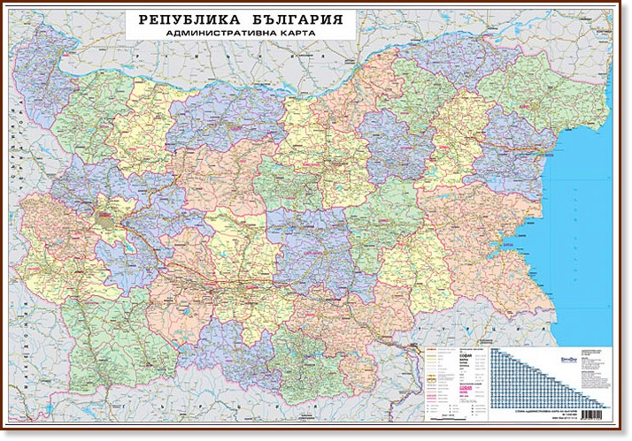 Стенна административна карта на България - М 1:530 000 - карта