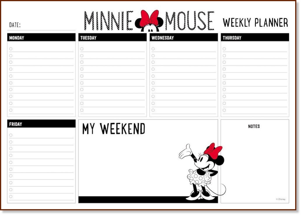 Седмичен планер за деца - Minnie Mouse - Формат A4 - продукт