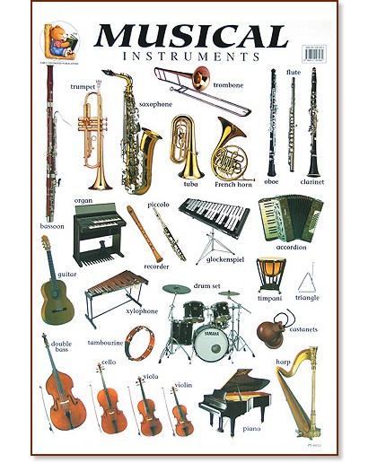 Musical Instruments - стенно учебно табло на английски език - 52 x 77 cm - табло