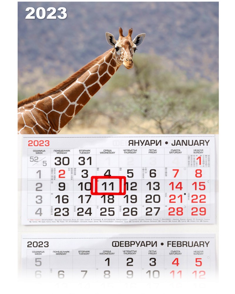 Трисекционен календар - Жираф 2023 - календар