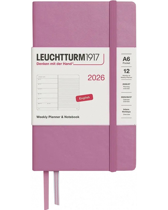Тефтер с твърди корици Leuchtturm1917 Weekly Planner & Notebook Pocket 2026 Тефтер с твърди корици Leuchtturm1917 Weekly Planner & Notebook Pocket 2026 - A6, с редове - тефтер