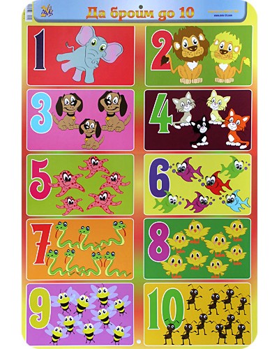 Двустранно стенно учебно табло: Да броим до 10. Числата от 11 до 20 Двустранно стенно учебно табло: Да броим до 10. Числата от 11 до 20 - 68 х 47.5 cm - табло