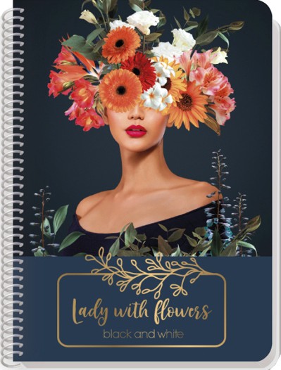Тетрадка със спирала с широки редове Lady with flowers Тетрадка със спирала с широки редове Lady with flowers - Формат B5 с теми с 90 или 120 листа - тетрадка