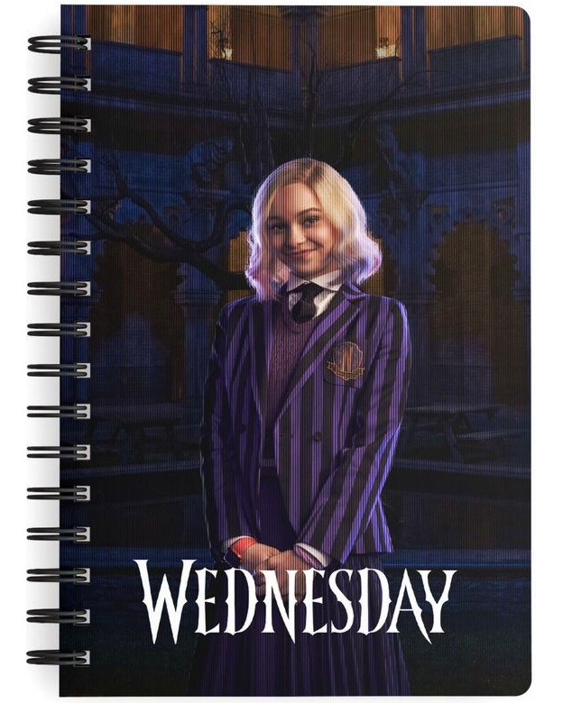 Тетрадка със спирала с широки редове Wednesday Enid Тетрадка със спирала с широки редове Wednesday Enid - Формат A5 с 80 листа - тетрадка