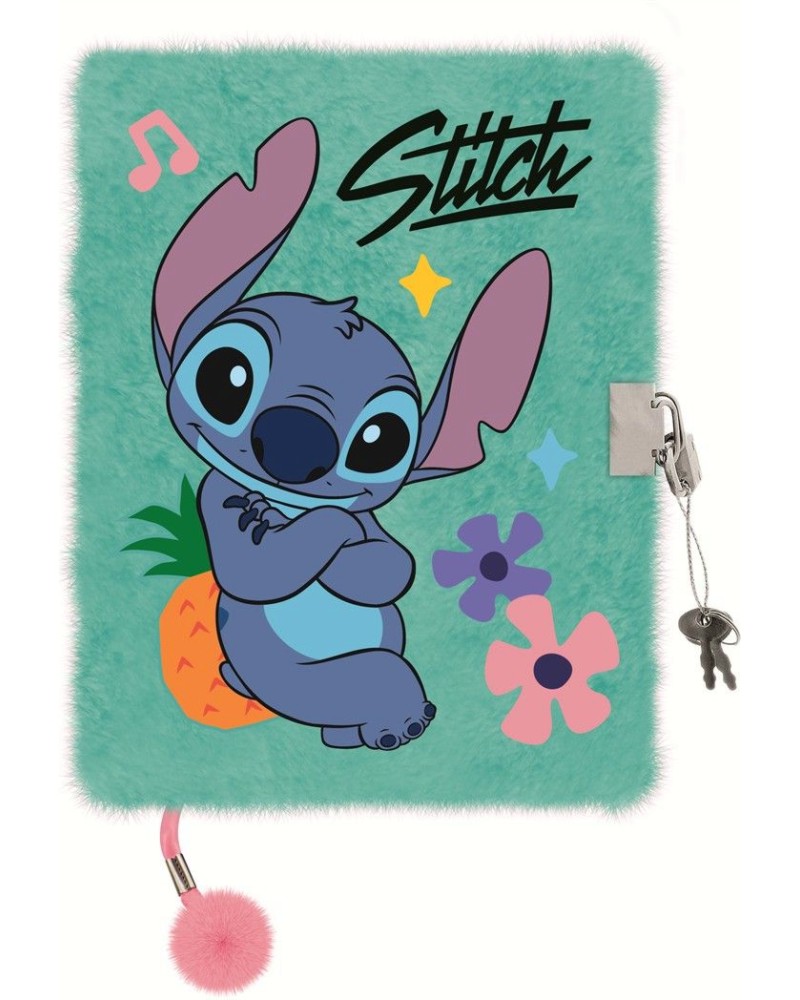 Плюшен таен дневник с ключ Stitch Mint Aloha Плюшен таен дневник с ключ Stitch Mint Aloha - A5, с широки редове на тема Лило и Стич - тефтер