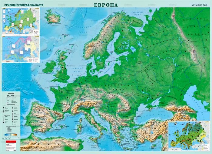 Природногеографска карта на Европа - M 1:4 500 000 - store.bg