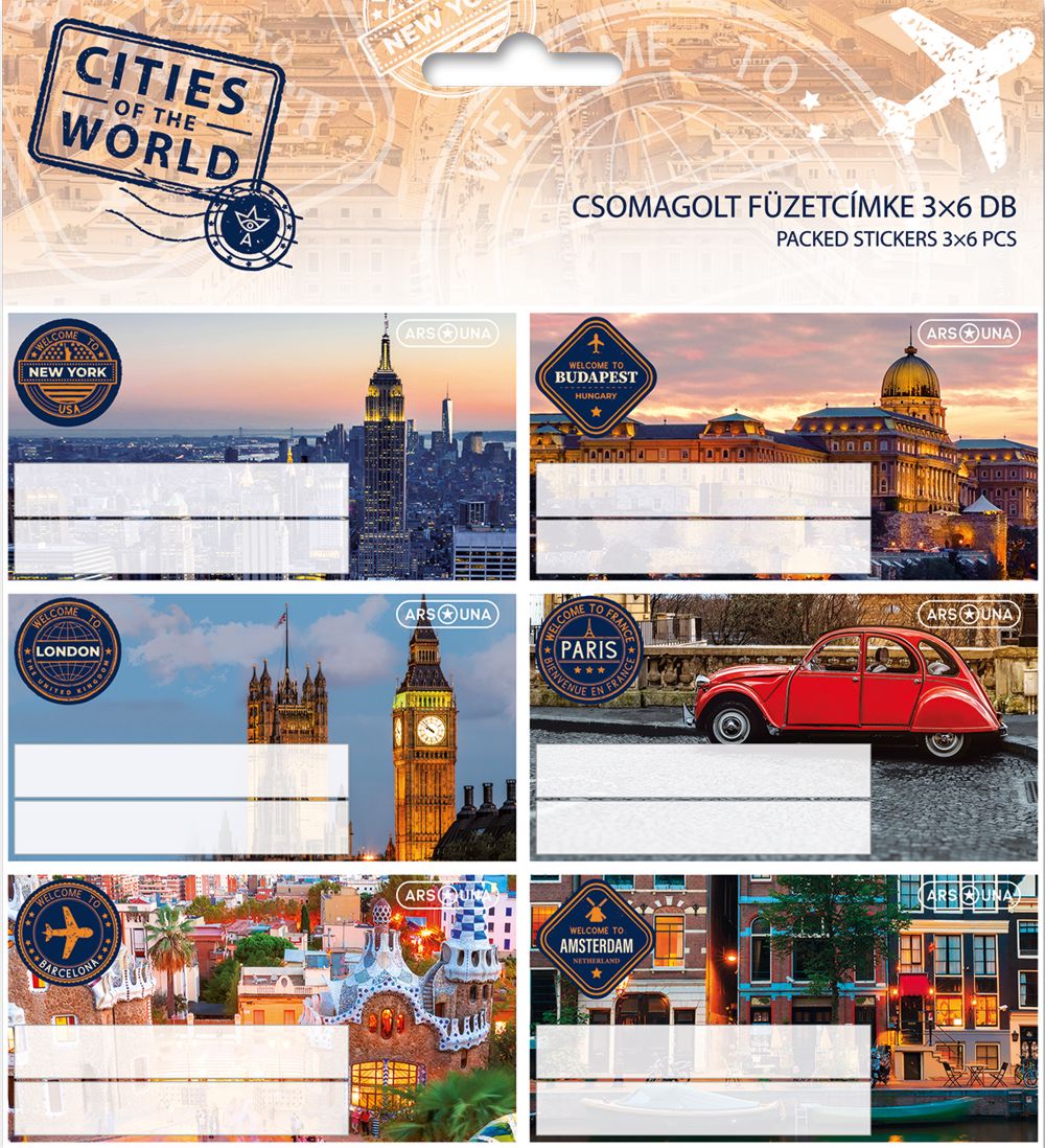 Етикети за тетрадки - Cities - 18 броя - store.bg