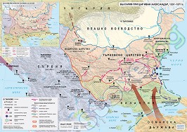 Стенна историческа карта: България при цар Иван Александър 1331 - 1371 - M 1:700 000 - карта